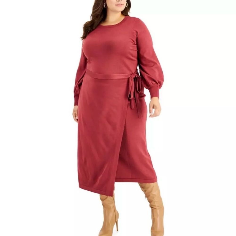 Taylor NWT Burgundy Wine Faux Wrap Long Casual Sweater Dress Size 1X